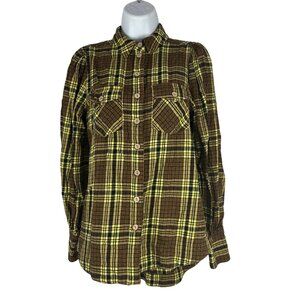 Zenana Outfitters Women's Plaid Button Down Shirt Size XS Yellow/Black